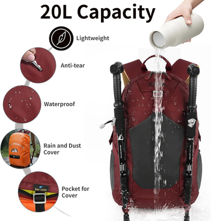 Small Hiking Backpack, 20L Lightweight Travel Backpacks For Men Women, Water Resistant Outdoor Day Pack, Ultralight Camping Daypack Backpacks Fit For Camping. (With Rain-cover)