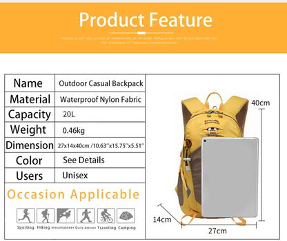 Small Hiking Backpack, 20L Lightweight Travel Backpacks For Men Women, Water Resistant Outdoor Day Pack, Ultralight Camping Daypack Backpacks Fit For Camping. (With Rain-cover)