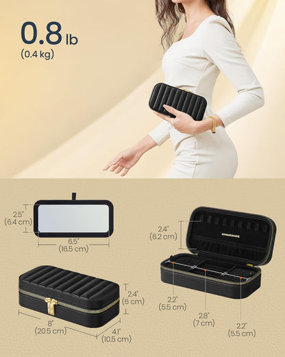 Travel Jewelry Case with Mirror, Stitching, Portable | Jewelry box organizer, 4.1 x 8 x 2.4 Inches, Gift Idea, Cloud White, UJBC180W01