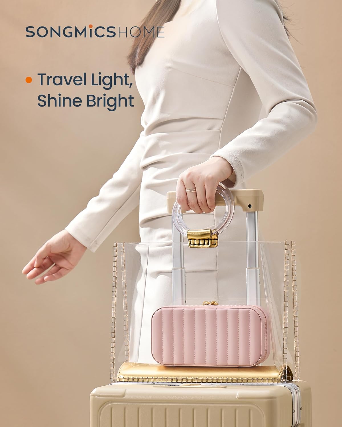 Travel Jewelry Case with Mirror, Stitching, Portable | Jewelry box organizer, 4.1 x 8 x 2.4 Inches, Gift Idea, Cloud White, UJBC180W01