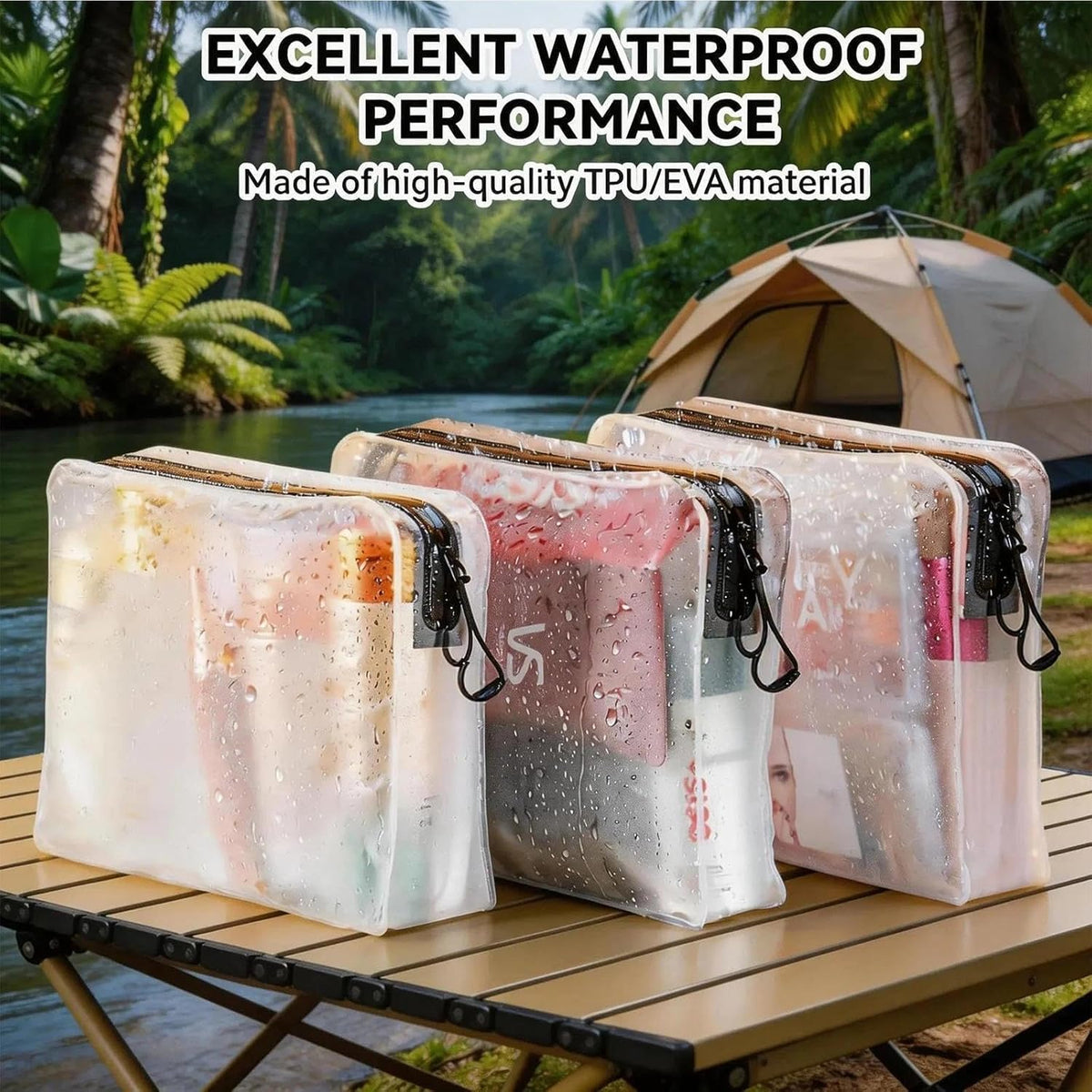 Clear Leak Proof Travel Bags for Toiletries 3 Pack, Super Soft Waterproof Leak Proof BPA Free, Semi-Clear Toiletry Cosmetic Makeup Bags for Travel, Approved Travel Toiletry Bag With Zipper