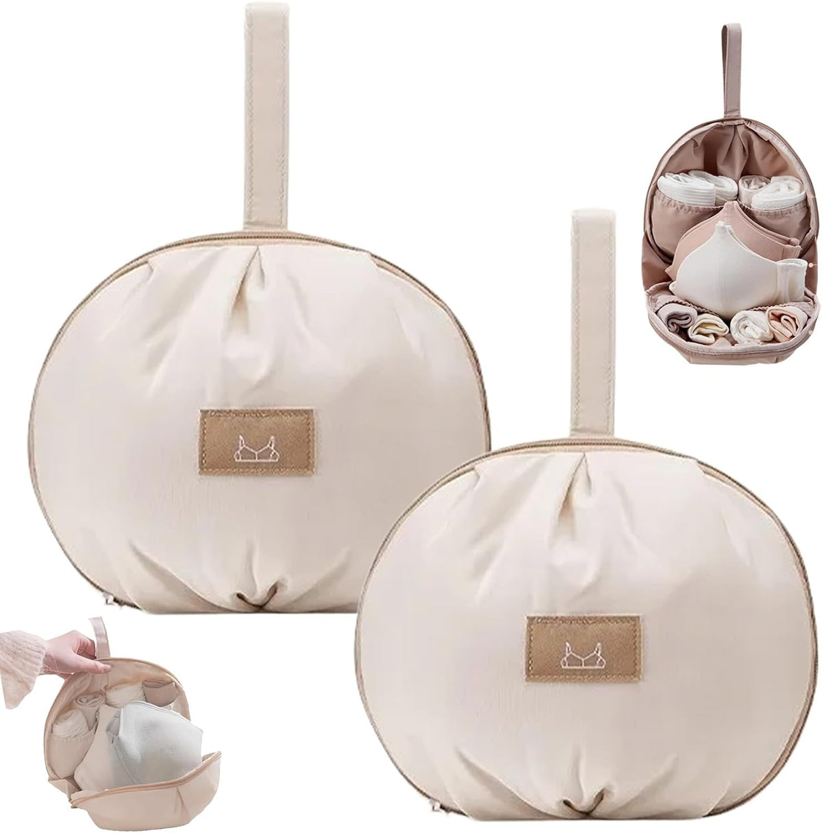 2 Pack Lingerie Storage Bag Set, Lingerie Bags for Storage, Travel Underwear Organizer Bag, Portable Lightweight Multi-Compartment Luggage Organizer for Clothes, Bras and Accessories (2 Pack-A)