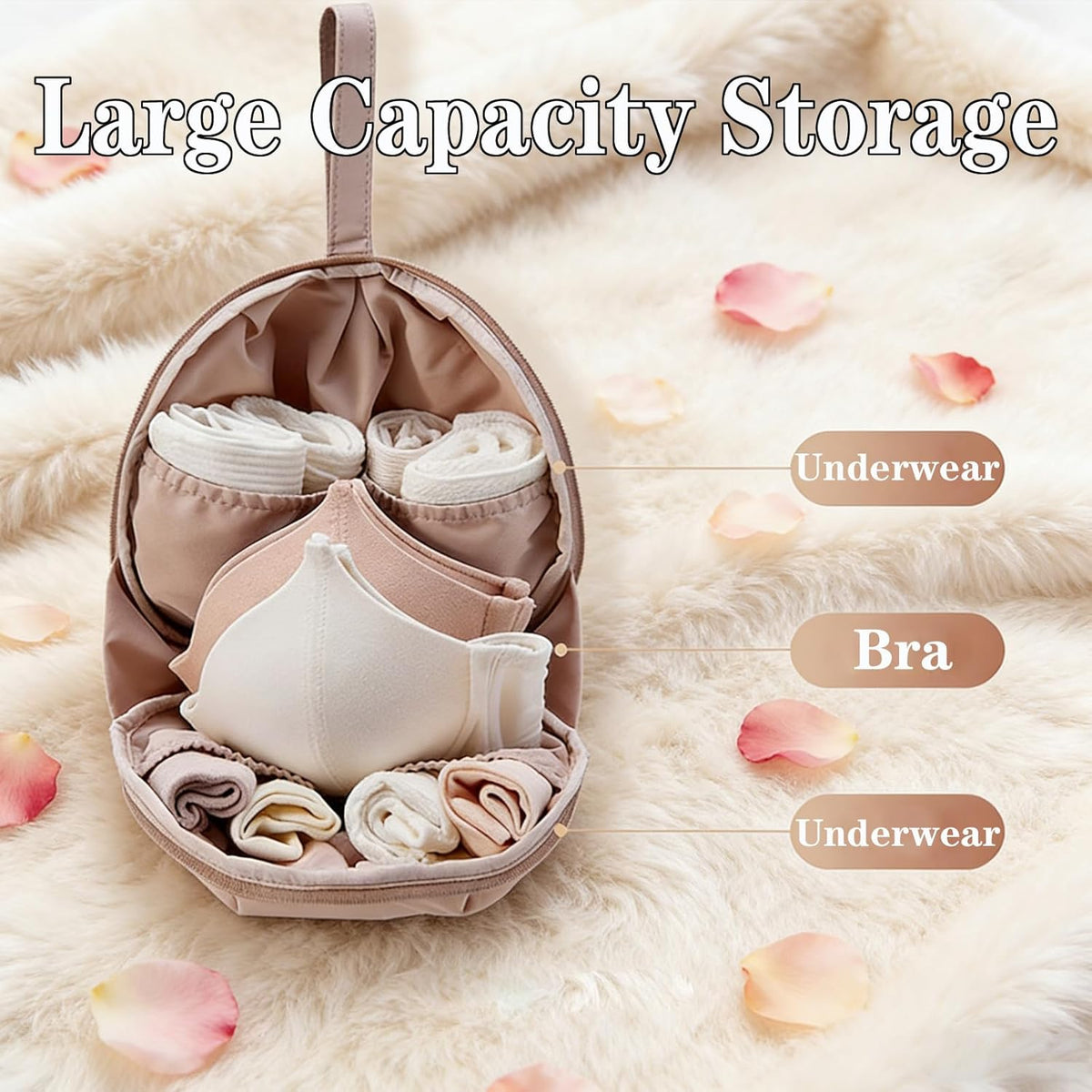 2 Pack Lingerie Storage Bag Set, Lingerie Bags for Storage, Travel Underwear Organizer Bag, Portable Lightweight Multi-Compartment Luggage Organizer for Clothes, Bras and Accessories (2 Pack-A)