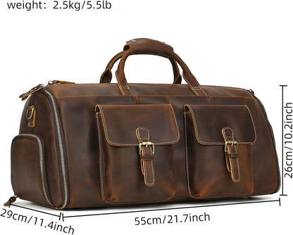 Men's Carry On Garment Bag, Convertible Garment Bag Full Grain Leather Duffle Bags with Shoe Pouch, 2 in 1 Hanging Suitcase Suit Travel Bags