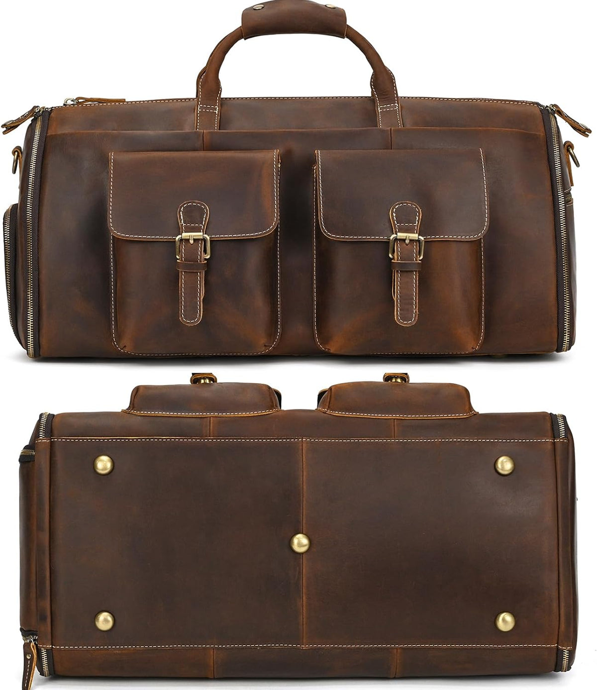 Men's Carry On Garment Bag, Convertible Garment Bag Full Grain Leather Duffle Bags with Shoe Pouch, 2 in 1 Hanging Suitcase Suit Travel Bags