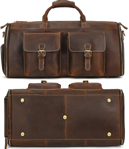 Men's Carry On Garment Bag, Convertible Garment Bag Full Grain Leather Duffle Bags with Shoe Pouch, 2 in 1 Hanging Suitcase Suit Travel Bags