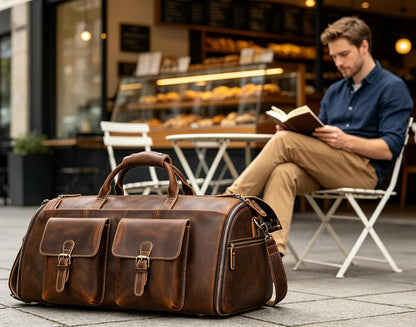 Men's Carry On Garment Bag, Convertible Garment Bag Full Grain Leather Duffle Bags with Shoe Pouch, 2 in 1 Hanging Suitcase Suit Travel Bags