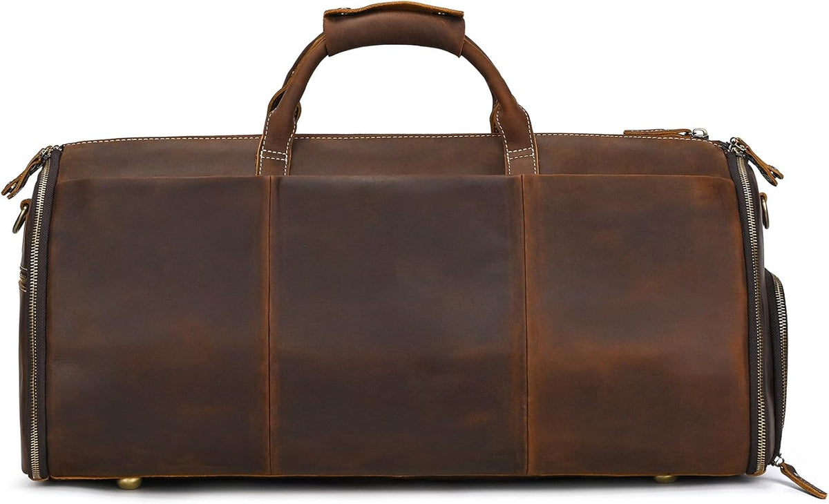 Men's Carry On Garment Bag, Convertible Garment Bag Full Grain Leather Duffle Bags with Shoe Pouch, 2 in 1 Hanging Suitcase Suit Travel Bags
