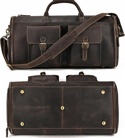Men's Carry On Garment Bag, Convertible Garment Bag Full Grain Leather Duffle Bags with Shoe Pouch, 2 in 1 Hanging Suitcase Suit Travel Bags