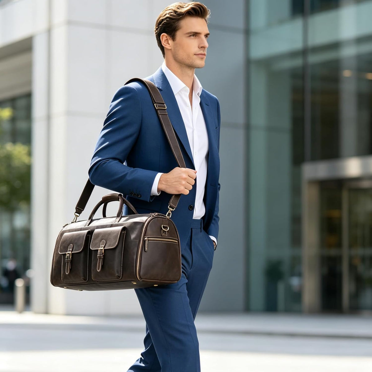 Men's Carry On Garment Bag, Convertible Garment Bag Full Grain Leather Duffle Bags with Shoe Pouch, 2 in 1 Hanging Suitcase Suit Travel Bags