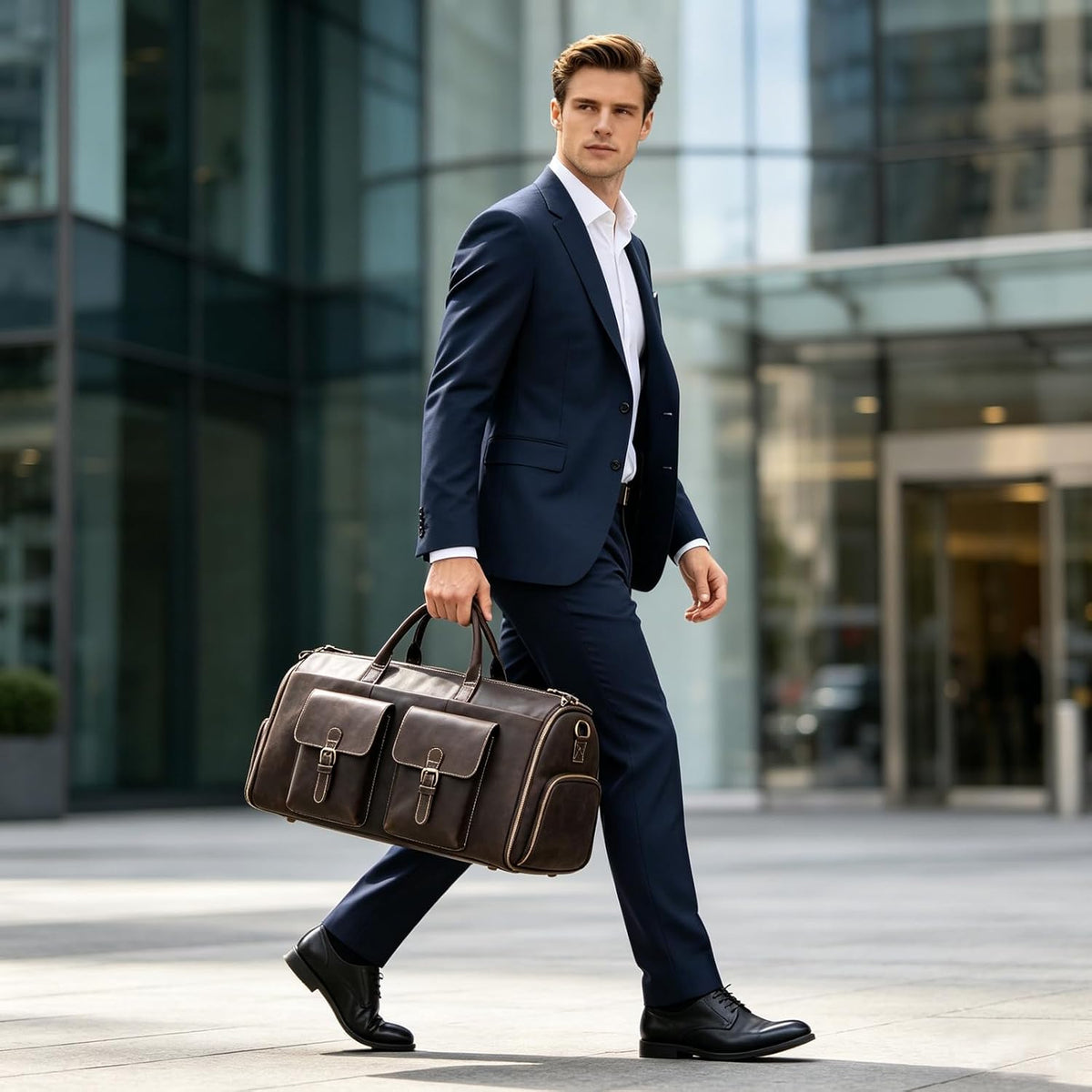 Men's Carry On Garment Bag, Convertible Garment Bag Full Grain Leather Duffle Bags with Shoe Pouch, 2 in 1 Hanging Suitcase Suit Travel Bags