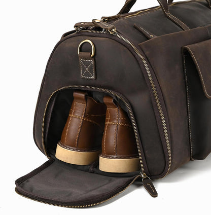 Men's Carry On Garment Bag, Convertible Garment Bag Full Grain Leather Duffle Bags with Shoe Pouch, 2 in 1 Hanging Suitcase Suit Travel Bags