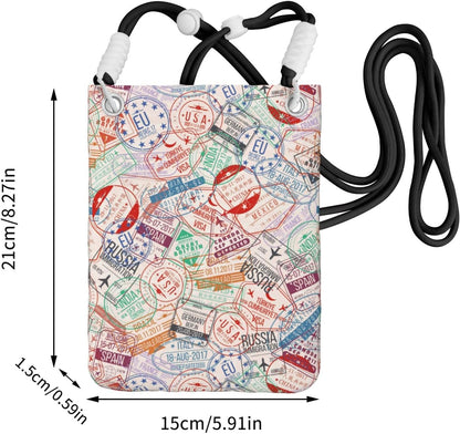 Passport Stamp for Crossbody Phone Bag, Small & Lightweight Crossbody Purse for Women with Adjustable Strap, Water-Resistant Daily Commuter Bag for Phone, Wallet, Keys