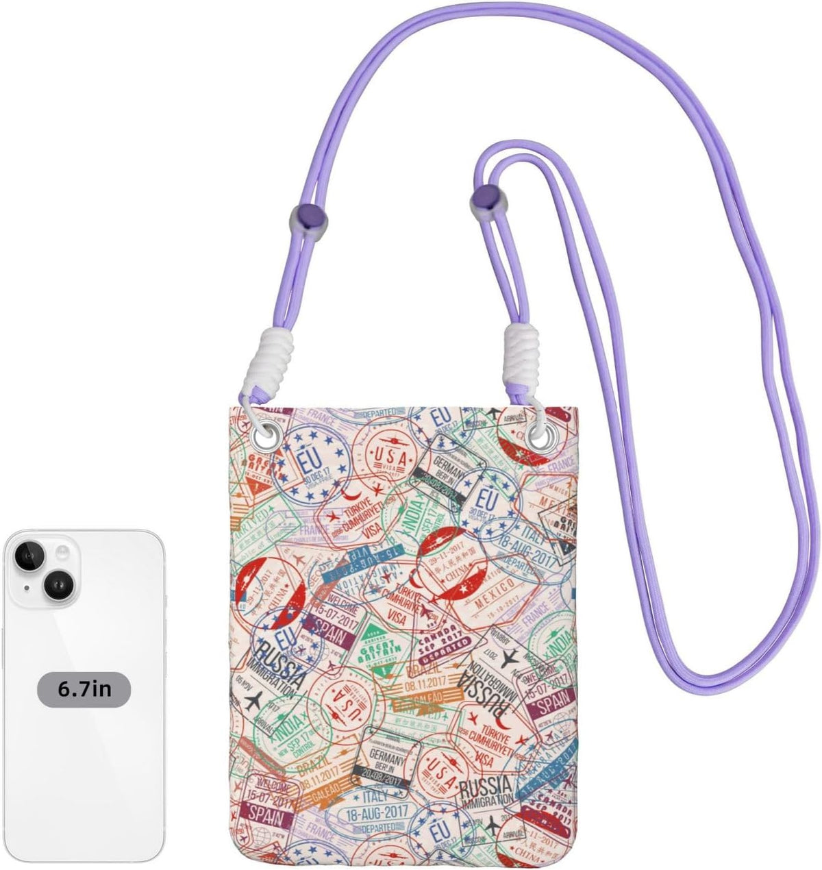 Passport Stamp for Crossbody Phone Bag, Small & Lightweight Crossbody Purse for Women with Adjustable Strap, Water-Resistant Daily Commuter Bag for Phone, Wallet, Keys