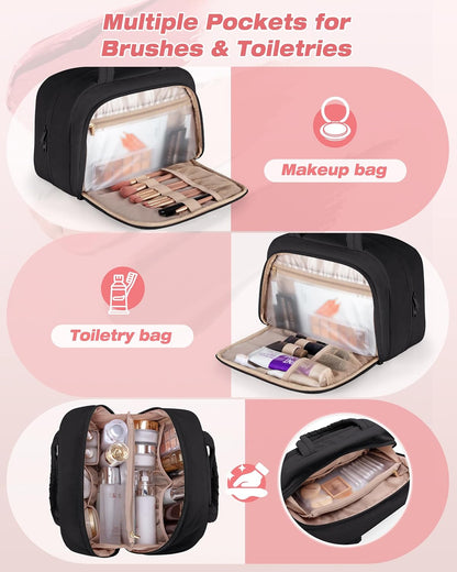 Travel Makeup Bag for Women, Puffy Cosmetics & Toiletry Organizer with Leakproof Pockets for Travel-Size Shampoo, Conditioner, Brushes & Essentials - Medium Size, Pink (Bag Only)