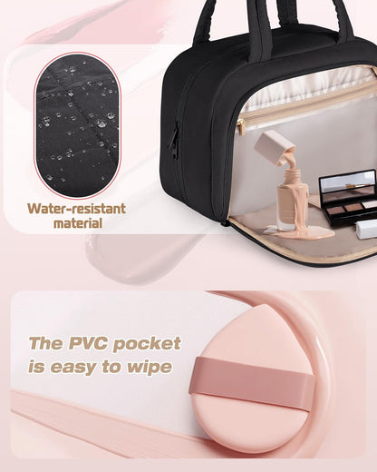 Travel Makeup Bag for Women, Puffy Cosmetics & Toiletry Organizer with Leakproof Pockets for Travel-Size Shampoo, Conditioner, Brushes & Essentials - Medium Size, Pink (Bag Only)