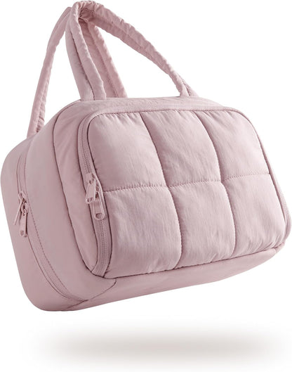 Travel Makeup Bag for Women, Puffy Cosmetics & Toiletry Organizer with Leakproof Pockets for Travel-Size Shampoo, Conditioner, Brushes & Essentials - Medium Size, Pink (Bag Only)