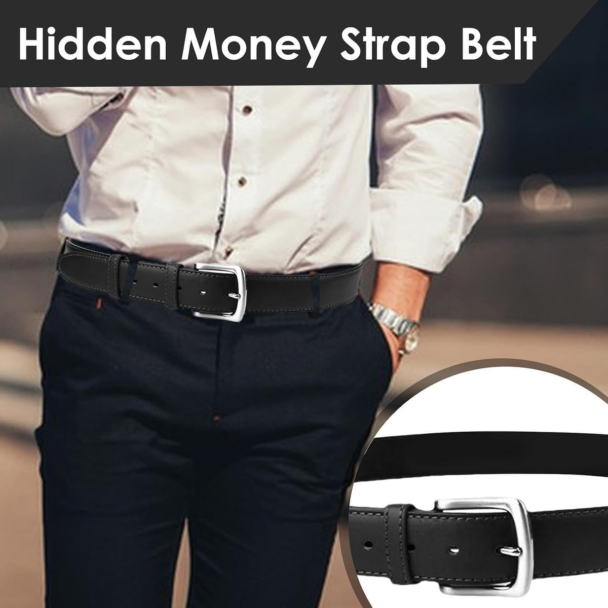 Travel Money Belt - Anti Theft PU Concealed Undergarment | Adjustable Hidden Passport Vault; Anti Pickpocket Waist Security Cash Pouch; Faux Leather Elastic Strip Construction