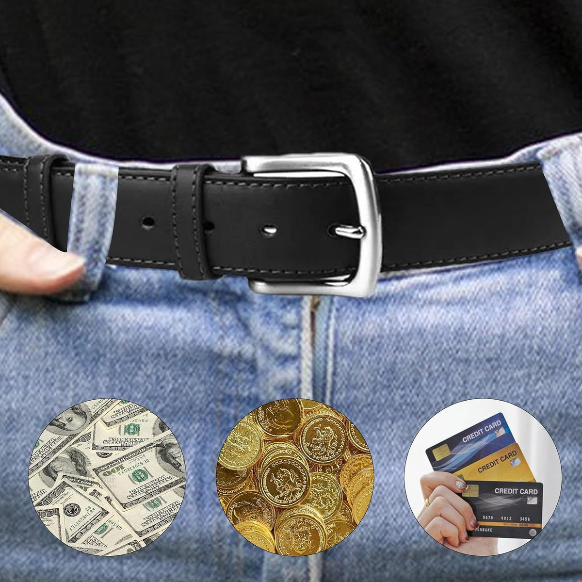 Travel Money Belt - Anti Theft PU Concealed Undergarment | Adjustable Hidden Passport Vault; Anti Pickpocket Waist Security Cash Pouch; Faux Leather Elastic Strip Construction