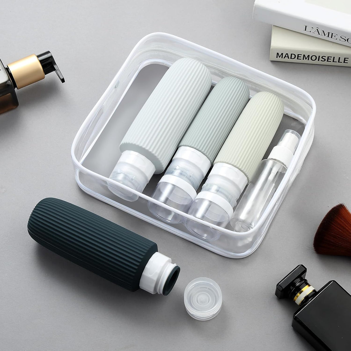 16 Pack Travel Bottles Set, TSA Approved Leak Proof Silicone Squeezable Containers for Toiletries, Refillable Travel Accessories for Conditioner, Shampoo, Lotion & Body Wash Accessories