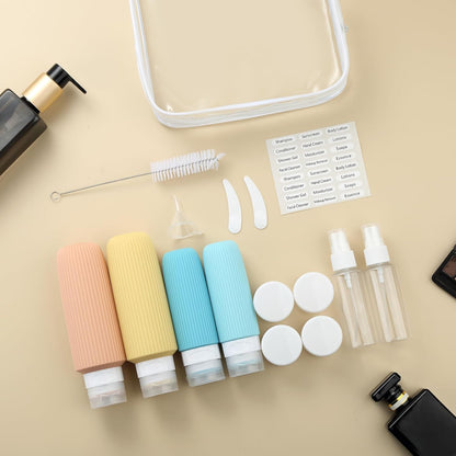 16 Pack Travel Bottles Set, TSA Approved Leak Proof Silicone Squeezable Containers for Toiletries, Refillable Travel Accessories for Conditioner, Shampoo, Lotion & Body Wash Accessories