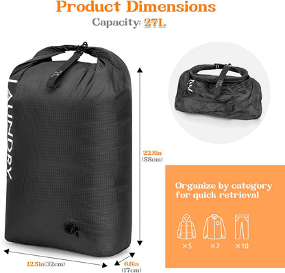 Compression Laundry Bag for Travel, Dirty Clothes Travel Laundry Bags, Waterproof Space-Saving Wet Clothes Storage Organizer, Smell Proof Laundry Bag Camping, Clothing, Swimming, Yoga, Gym