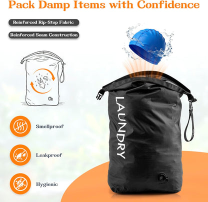 Compression Laundry Bag for Travel, Dirty Clothes Travel Laundry Bags, Waterproof Space-Saving Wet Clothes Storage Organizer, Smell Proof Laundry Bag Camping, Clothing, Swimming, Yoga, Gym