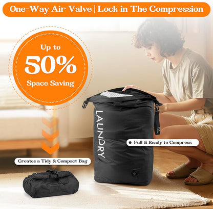 Compression Laundry Bag for Travel, Dirty Clothes Travel Laundry Bags, Waterproof Space-Saving Wet Clothes Storage Organizer, Smell Proof Laundry Bag Camping, Clothing, Swimming, Yoga, Gym