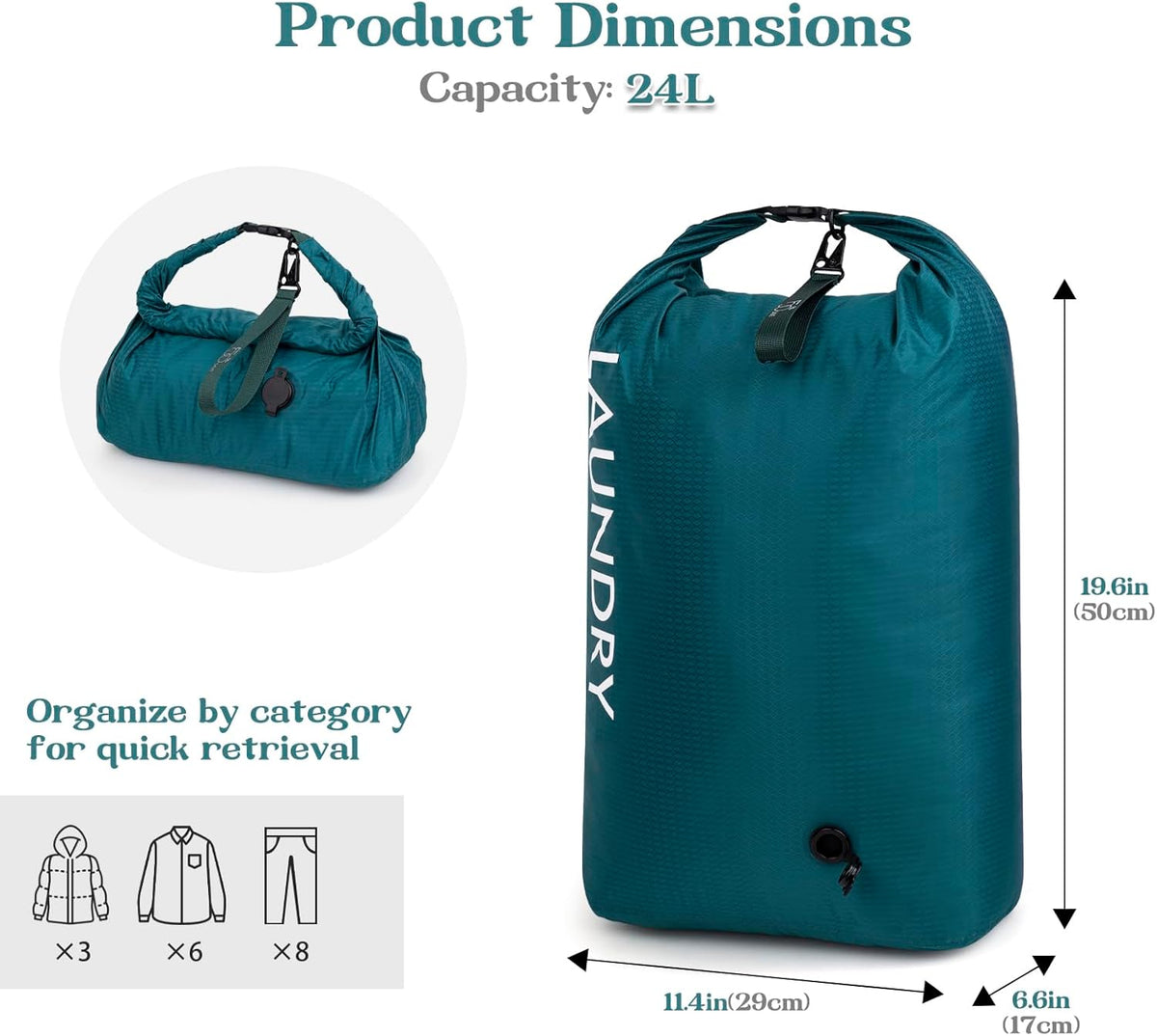 Compression Laundry Bag for Travel, Dirty Clothes Travel Laundry Bags, Waterproof Space-Saving Wet Clothes Storage Organizer, Smell Proof Laundry Bag Camping, Clothing, Swimming, Yoga, Gym