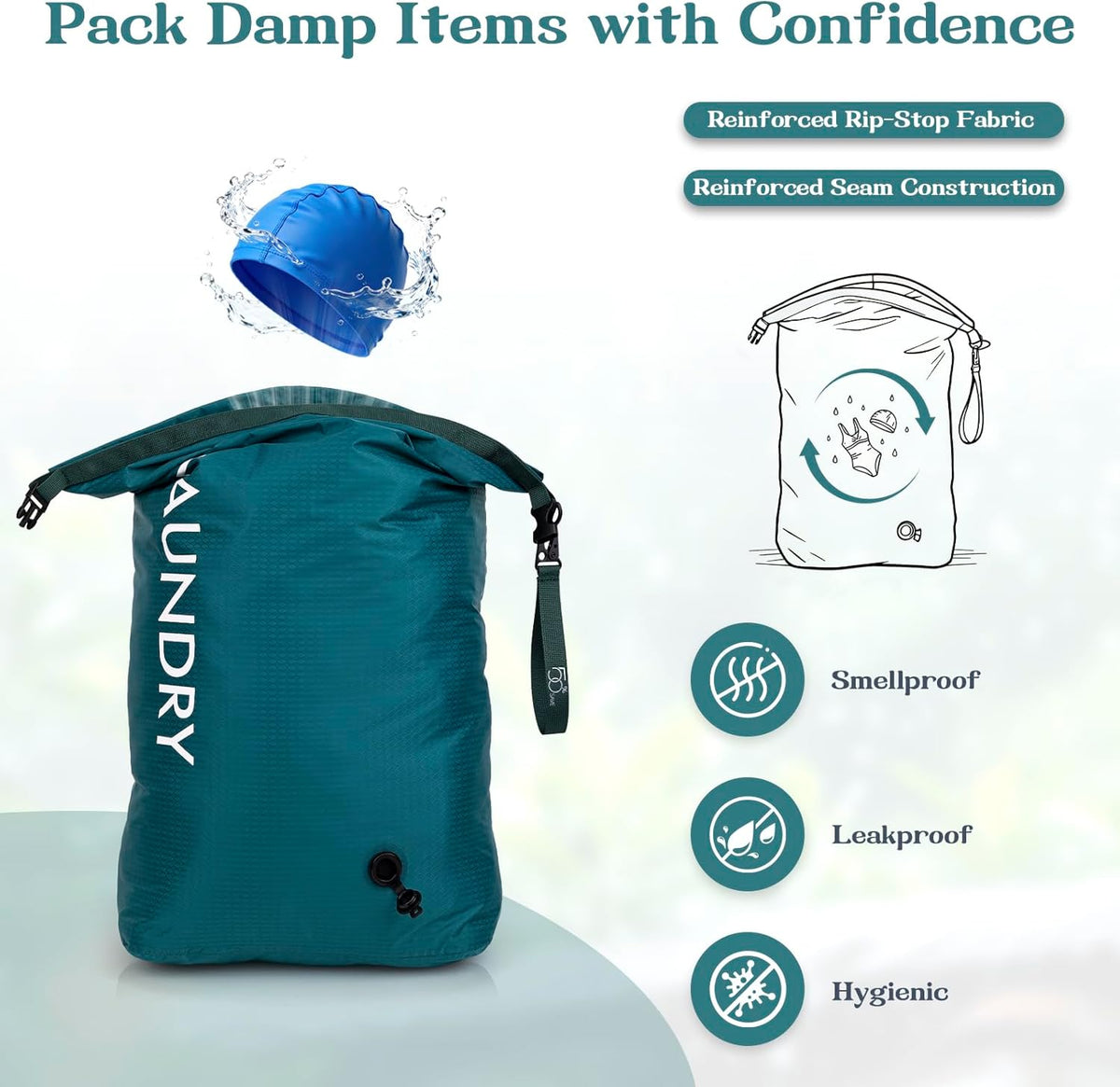 Compression Laundry Bag for Travel, Dirty Clothes Travel Laundry Bags, Waterproof Space-Saving Wet Clothes Storage Organizer, Smell Proof Laundry Bag Camping, Clothing, Swimming, Yoga, Gym