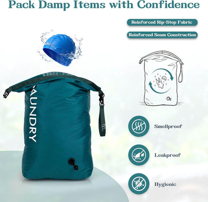 Compression Laundry Bag for Travel, Dirty Clothes Travel Laundry Bags, Waterproof Space-Saving Wet Clothes Storage Organizer, Smell Proof Laundry Bag Camping, Clothing, Swimming, Yoga, Gym
