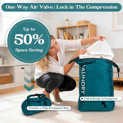 Compression Laundry Bag for Travel, Dirty Clothes Travel Laundry Bags, Waterproof Space-Saving Wet Clothes Storage Organizer, Smell Proof Laundry Bag Camping, Clothing, Swimming, Yoga, Gym