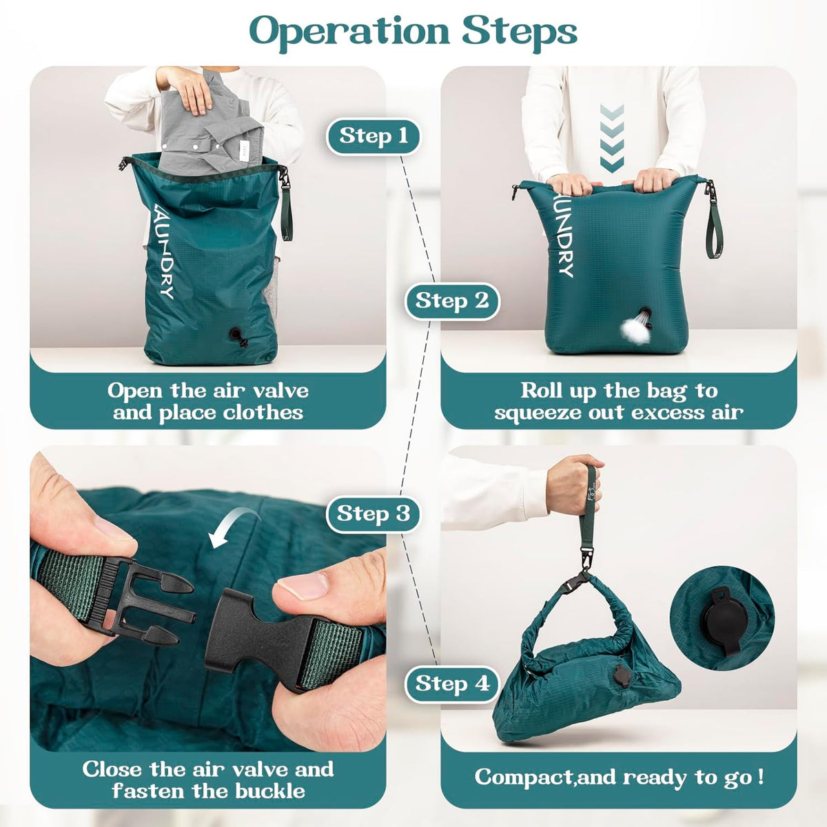 Compression Laundry Bag for Travel, Dirty Clothes Travel Laundry Bags, Waterproof Space-Saving Wet Clothes Storage Organizer, Smell Proof Laundry Bag Camping, Clothing, Swimming, Yoga, Gym