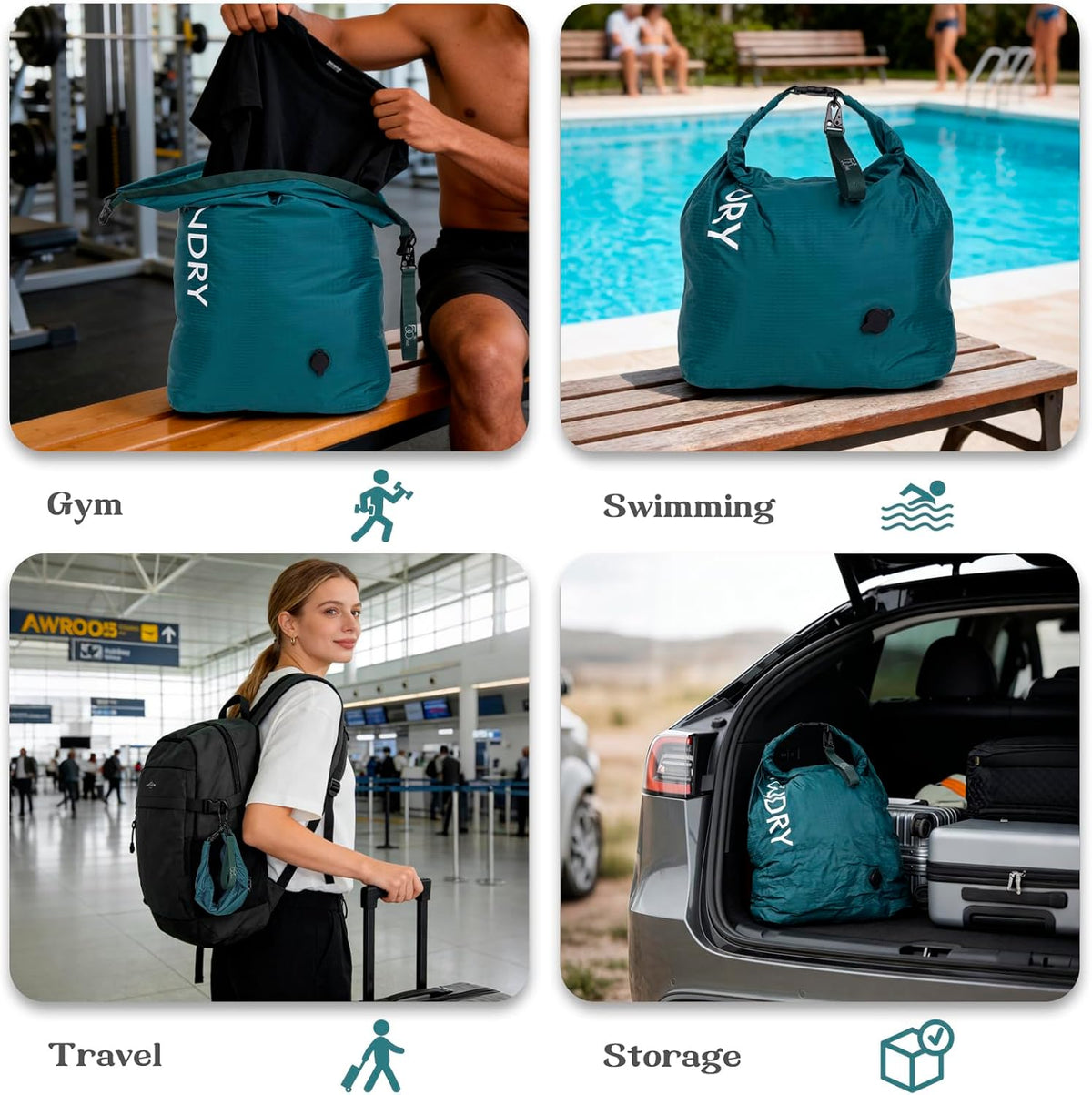 Compression Laundry Bag for Travel, Dirty Clothes Travel Laundry Bags, Waterproof Space-Saving Wet Clothes Storage Organizer, Smell Proof Laundry Bag Camping, Clothing, Swimming, Yoga, Gym