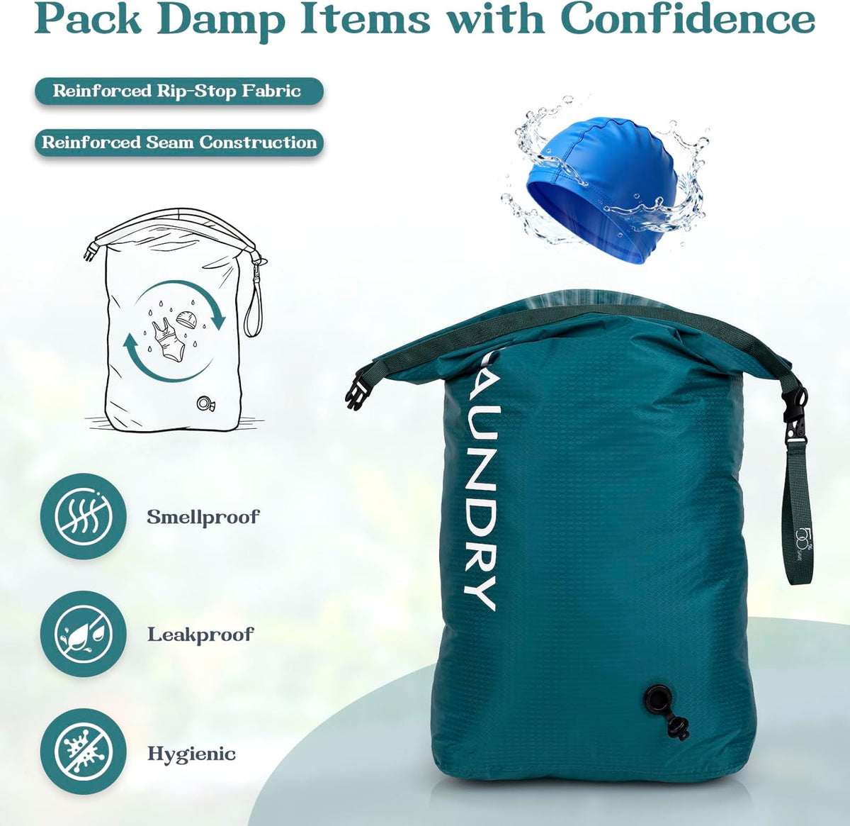 Compression Laundry Bag for Travel, Dirty Clothes Travel Laundry Bags, Waterproof Space-Saving Wet Clothes Storage Organizer, Smell Proof Laundry Bag Camping, Clothing, Swimming, Yoga, Gym