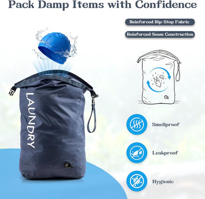Compression Laundry Bag for Travel, Dirty Clothes Travel Laundry Bags, Waterproof Space-Saving Wet Clothes Storage Organizer, Smell Proof Laundry Bag Camping, Clothing, Swimming, Yoga, Gym