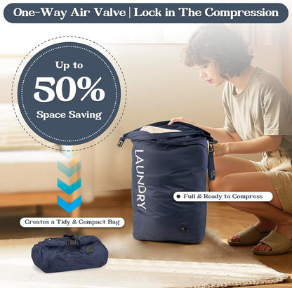 Compression Laundry Bag for Travel, Dirty Clothes Travel Laundry Bags, Waterproof Space-Saving Wet Clothes Storage Organizer, Smell Proof Laundry Bag Camping, Clothing, Swimming, Yoga, Gym