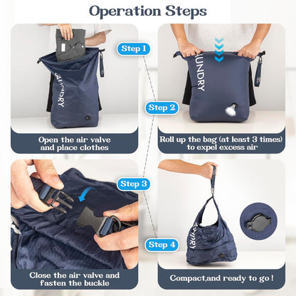 Compression Laundry Bag for Travel, Dirty Clothes Travel Laundry Bags, Waterproof Space-Saving Wet Clothes Storage Organizer, Smell Proof Laundry Bag Camping, Clothing, Swimming, Yoga, Gym