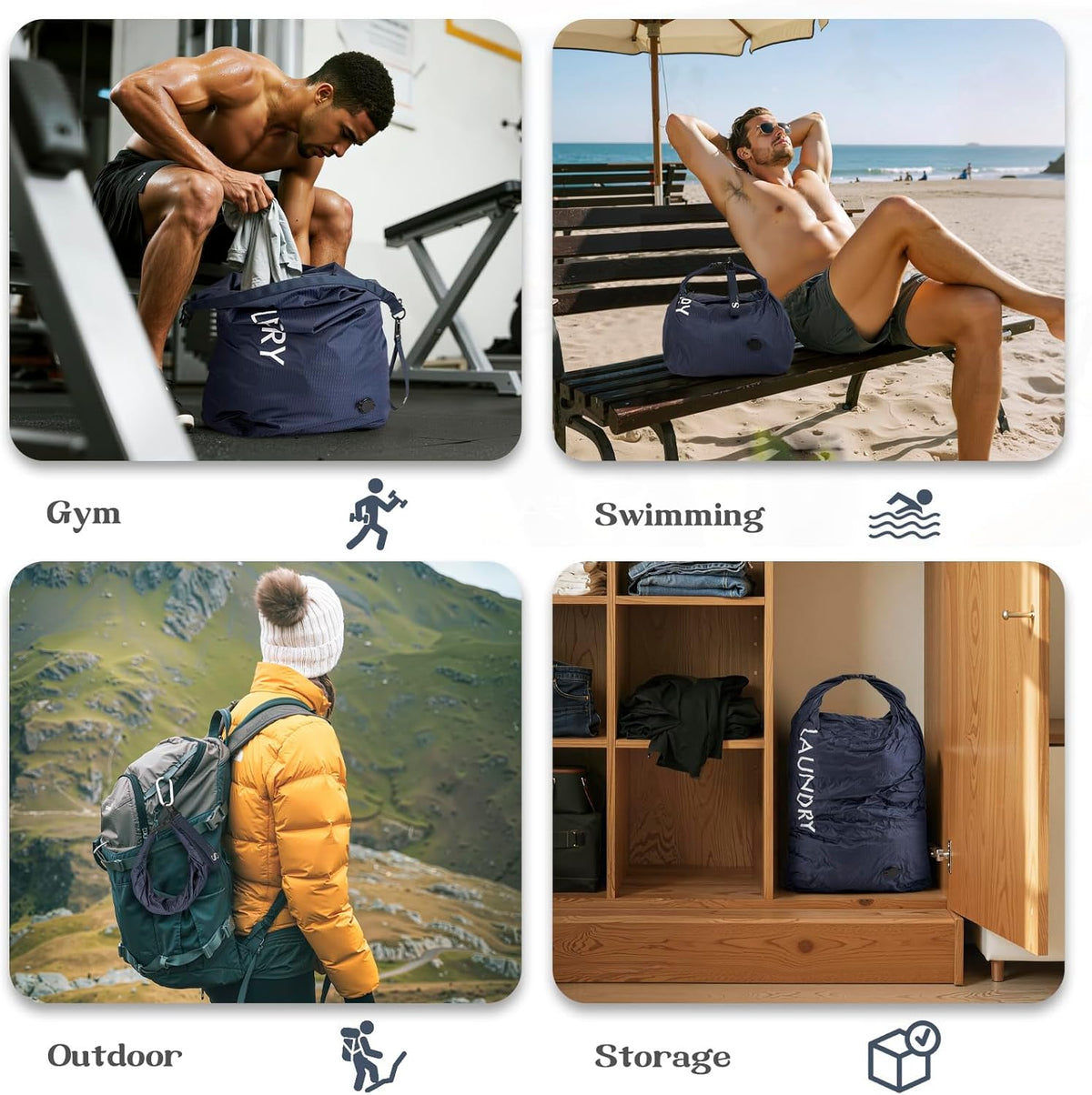 Compression Laundry Bag for Travel, Dirty Clothes Travel Laundry Bags, Waterproof Space-Saving Wet Clothes Storage Organizer, Smell Proof Laundry Bag Camping, Clothing, Swimming, Yoga, Gym