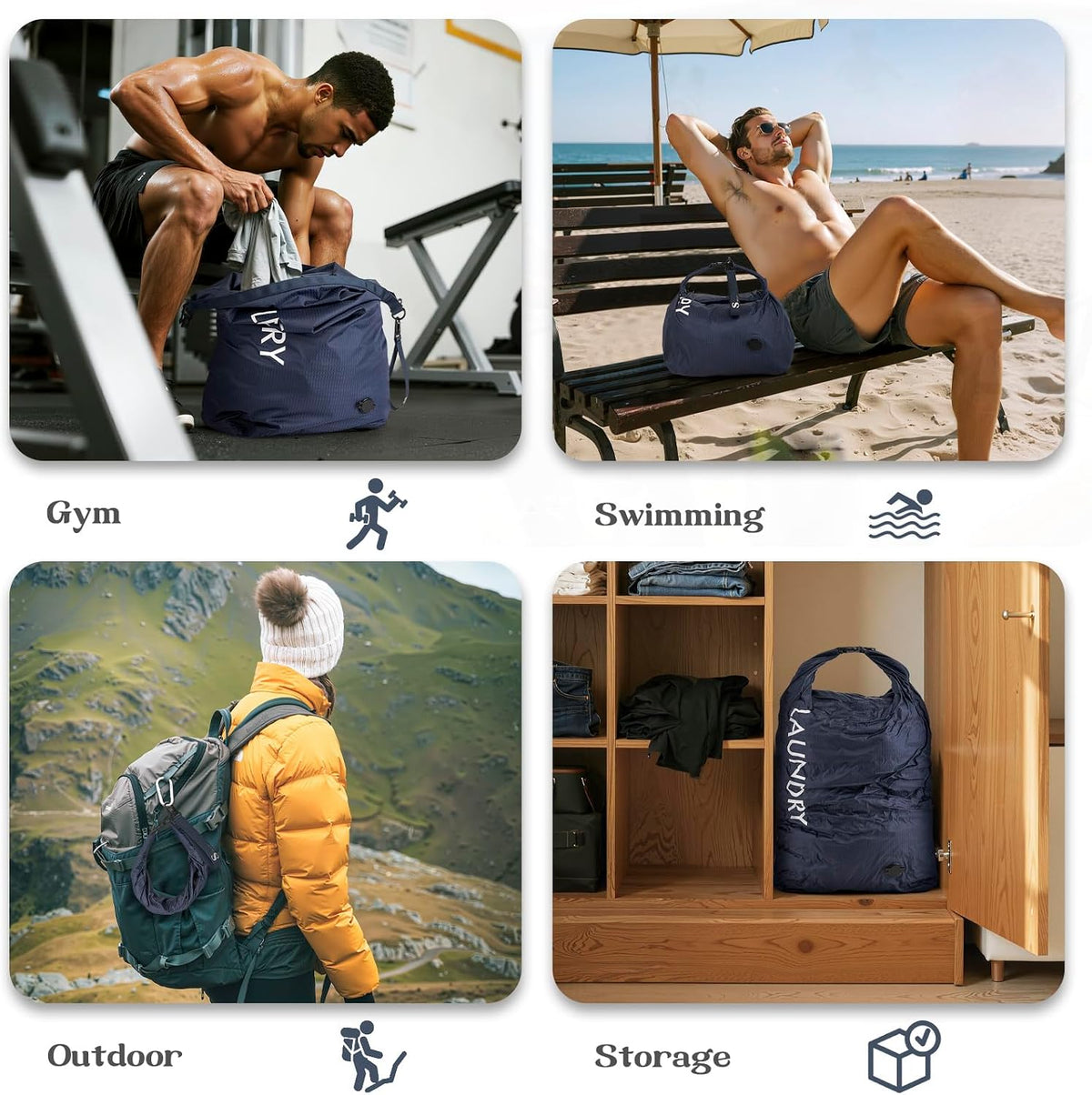 Compression Laundry Bag for Travel, Dirty Clothes Travel Laundry Bags, Waterproof Space-Saving Wet Clothes Storage Organizer, Smell Proof Laundry Bag Camping, Clothing, Swimming, Yoga, Gym