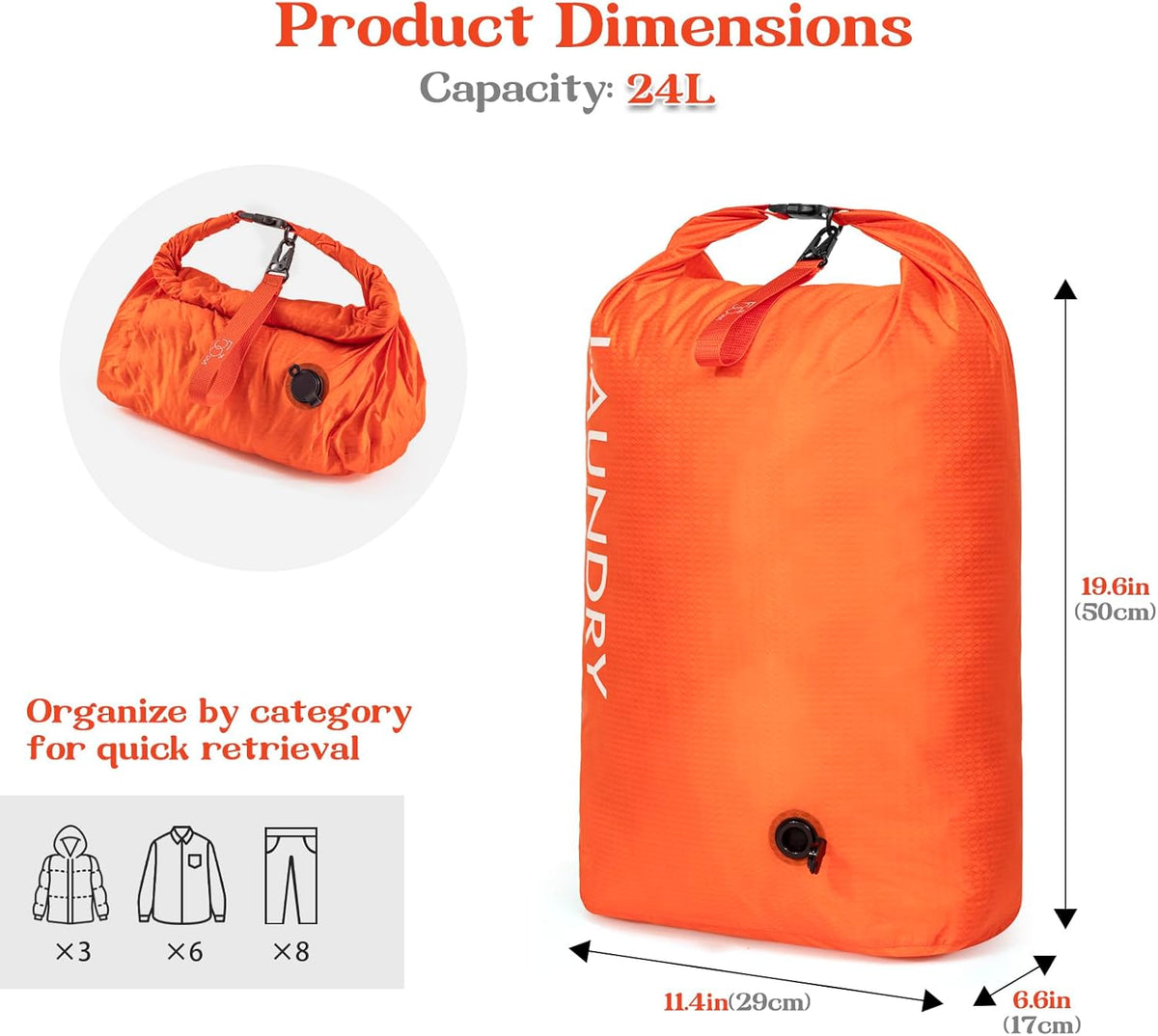 Compression Laundry Bag for Travel, Dirty Clothes Travel Laundry Bags, Waterproof Space-Saving Wet Clothes Storage Organizer, Smell Proof Laundry Bag Camping, Clothing, Swimming, Yoga, Gym