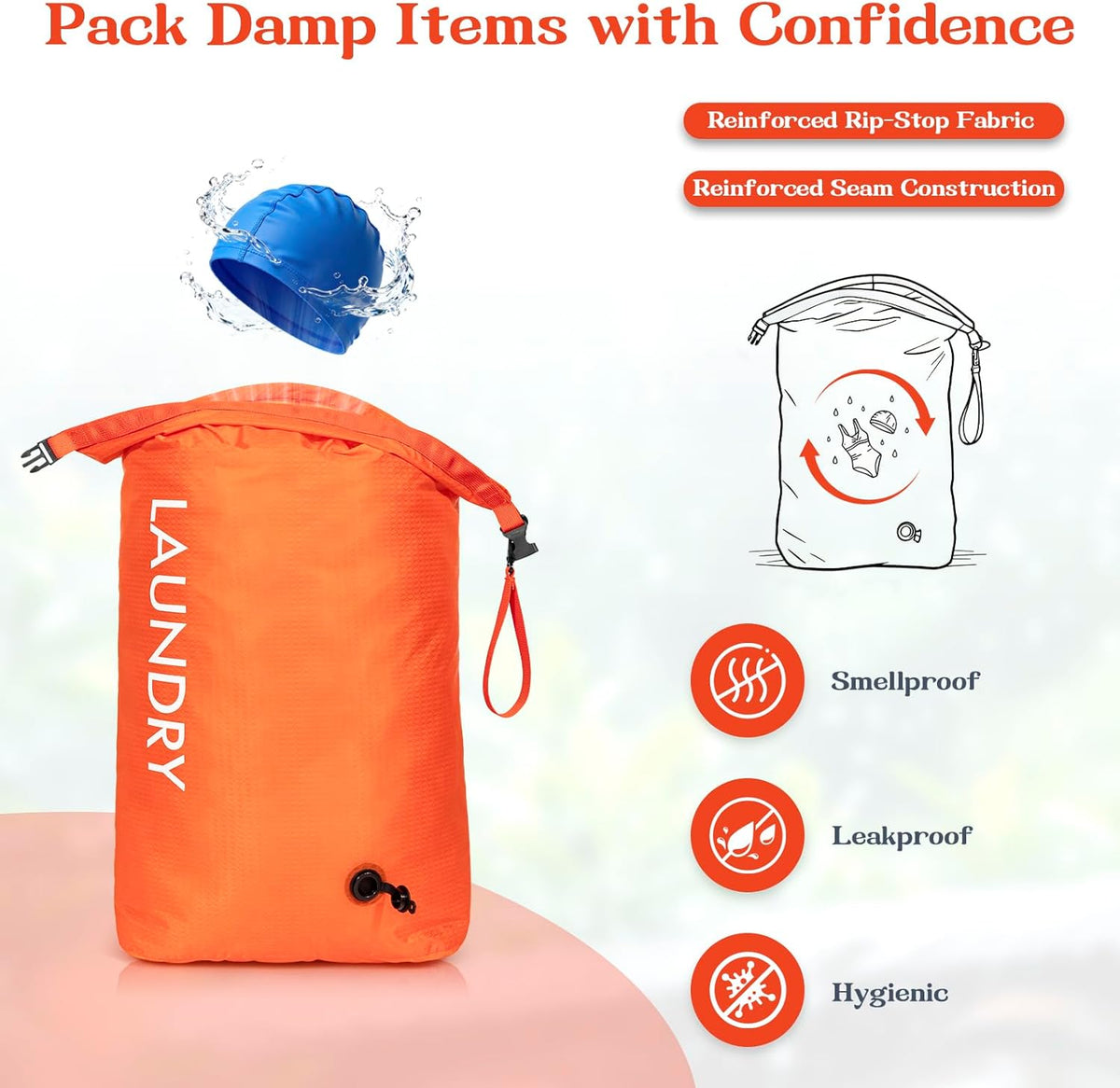 Compression Laundry Bag for Travel, Dirty Clothes Travel Laundry Bags, Waterproof Space-Saving Wet Clothes Storage Organizer, Smell Proof Laundry Bag Camping, Clothing, Swimming, Yoga, Gym