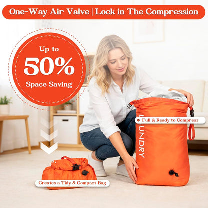 Compression Laundry Bag for Travel, Dirty Clothes Travel Laundry Bags, Waterproof Space-Saving Wet Clothes Storage Organizer, Smell Proof Laundry Bag Camping, Clothing, Swimming, Yoga, Gym