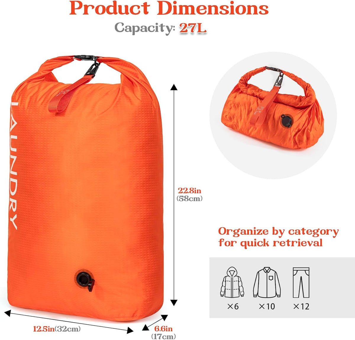 Compression Laundry Bag for Travel, Dirty Clothes Travel Laundry Bags, Waterproof Space-Saving Wet Clothes Storage Organizer, Smell Proof Laundry Bag Camping, Clothing, Swimming, Yoga, Gym