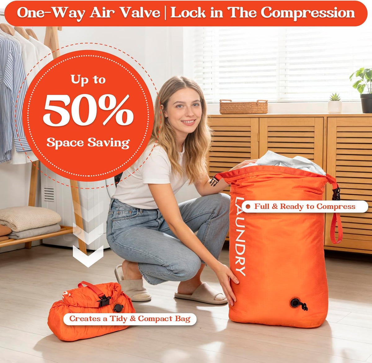 Compression Laundry Bag for Travel, Dirty Clothes Travel Laundry Bags, Waterproof Space-Saving Wet Clothes Storage Organizer, Smell Proof Laundry Bag Camping, Clothing, Swimming, Yoga, Gym
