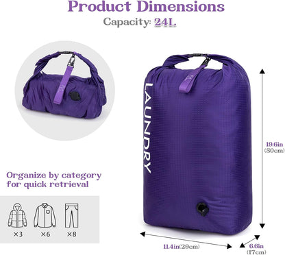Compression Laundry Bag for Travel, Dirty Clothes Travel Laundry Bags, Waterproof Space-Saving Wet Clothes Storage Organizer, Smell Proof Laundry Bag Camping, Clothing, Swimming, Yoga, Gym