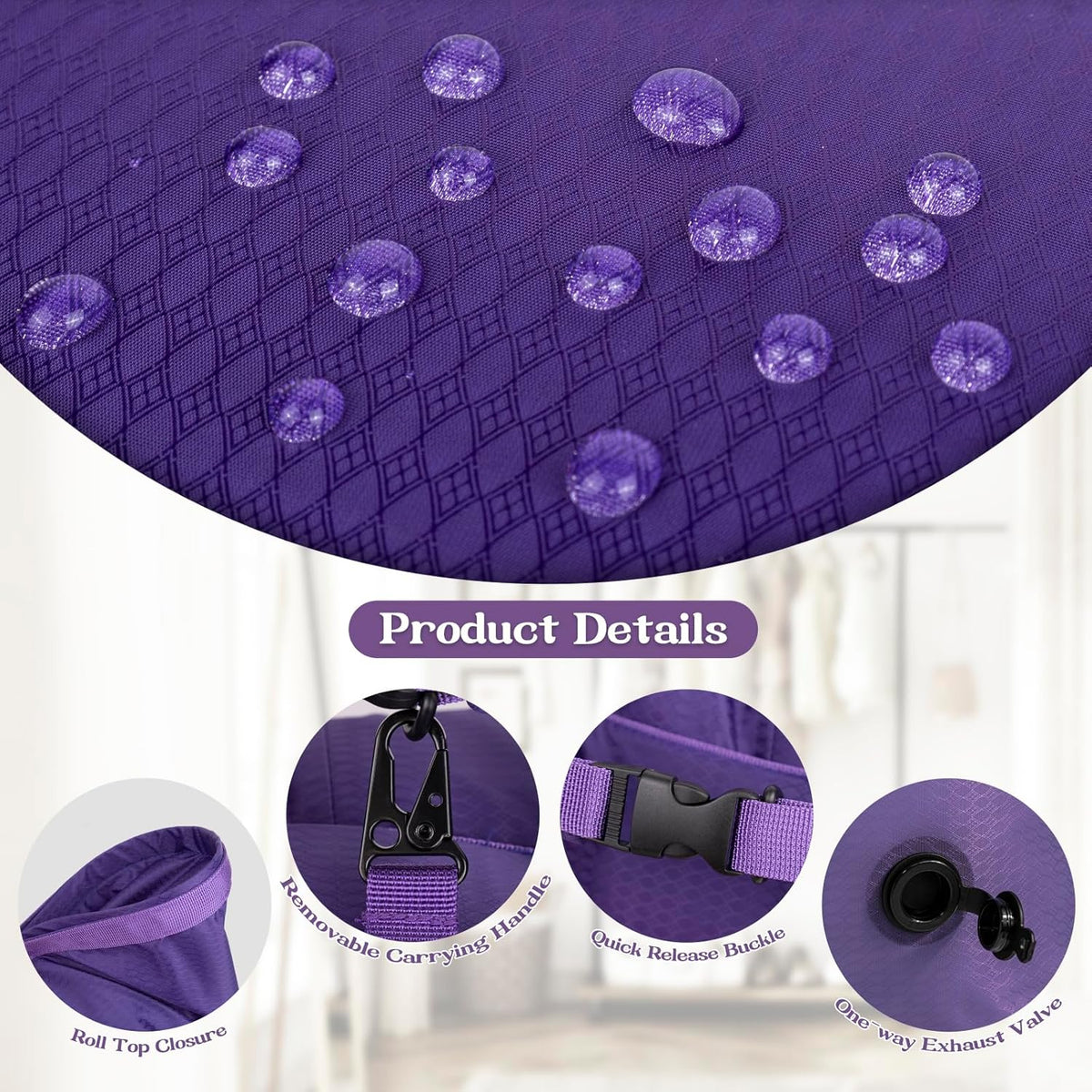 Compression Laundry Bag for Travel, Dirty Clothes Travel Laundry Bags, Waterproof Space-Saving Wet Clothes Storage Organizer, Smell Proof Laundry Bag Camping, Clothing, Swimming, Yoga, Gym