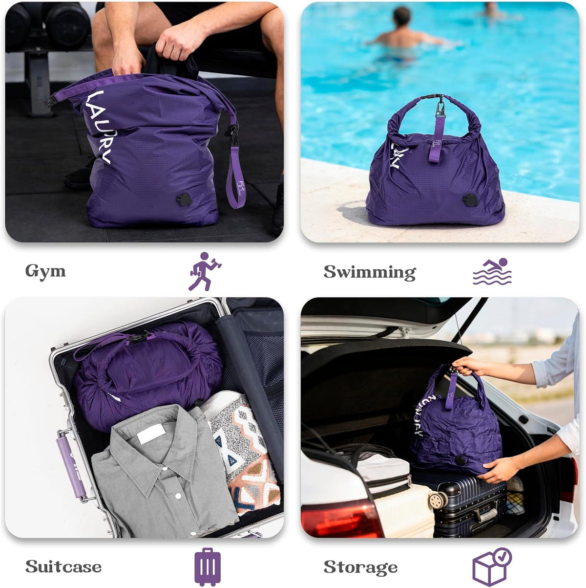 Compression Laundry Bag for Travel, Dirty Clothes Travel Laundry Bags, Waterproof Space-Saving Wet Clothes Storage Organizer, Smell Proof Laundry Bag Camping, Clothing, Swimming, Yoga, Gym