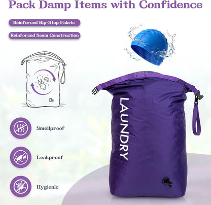 Compression Laundry Bag for Travel, Dirty Clothes Travel Laundry Bags, Waterproof Space-Saving Wet Clothes Storage Organizer, Smell Proof Laundry Bag Camping, Clothing, Swimming, Yoga, Gym