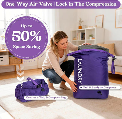 Compression Laundry Bag for Travel, Dirty Clothes Travel Laundry Bags, Waterproof Space-Saving Wet Clothes Storage Organizer, Smell Proof Laundry Bag Camping, Clothing, Swimming, Yoga, Gym